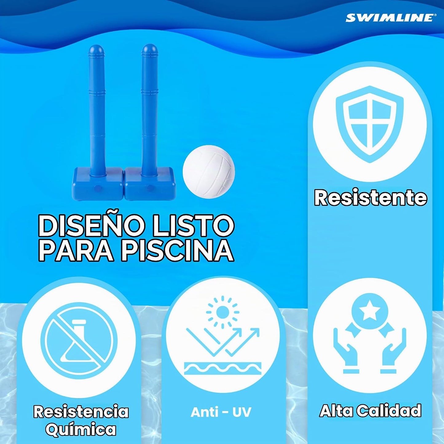Molded Cross-Pole Volly, Red y palos para volley de piscina