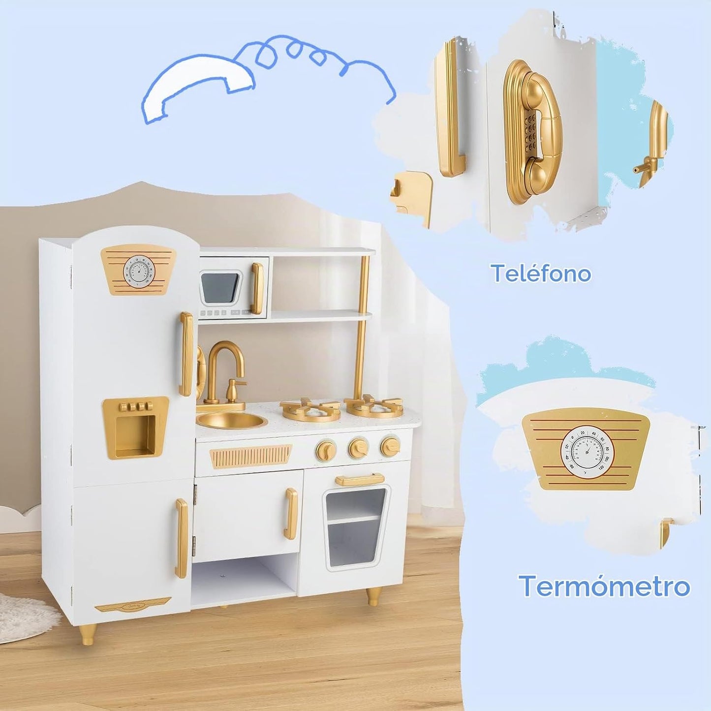WoodenEdu Juego de cocina para niños de 3 a 8 años, cocina de jugue...