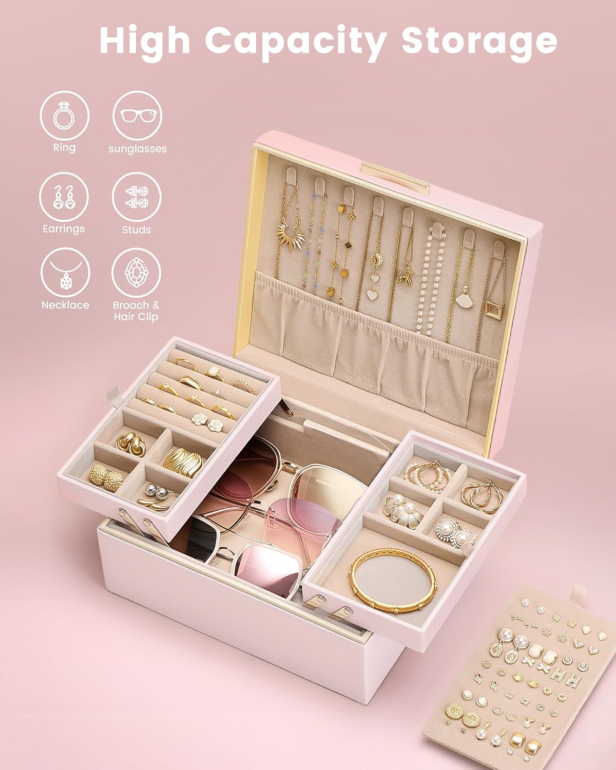 Lolalet - Joyero para mujeres y niñas, organizador de joyas de 2 ca...