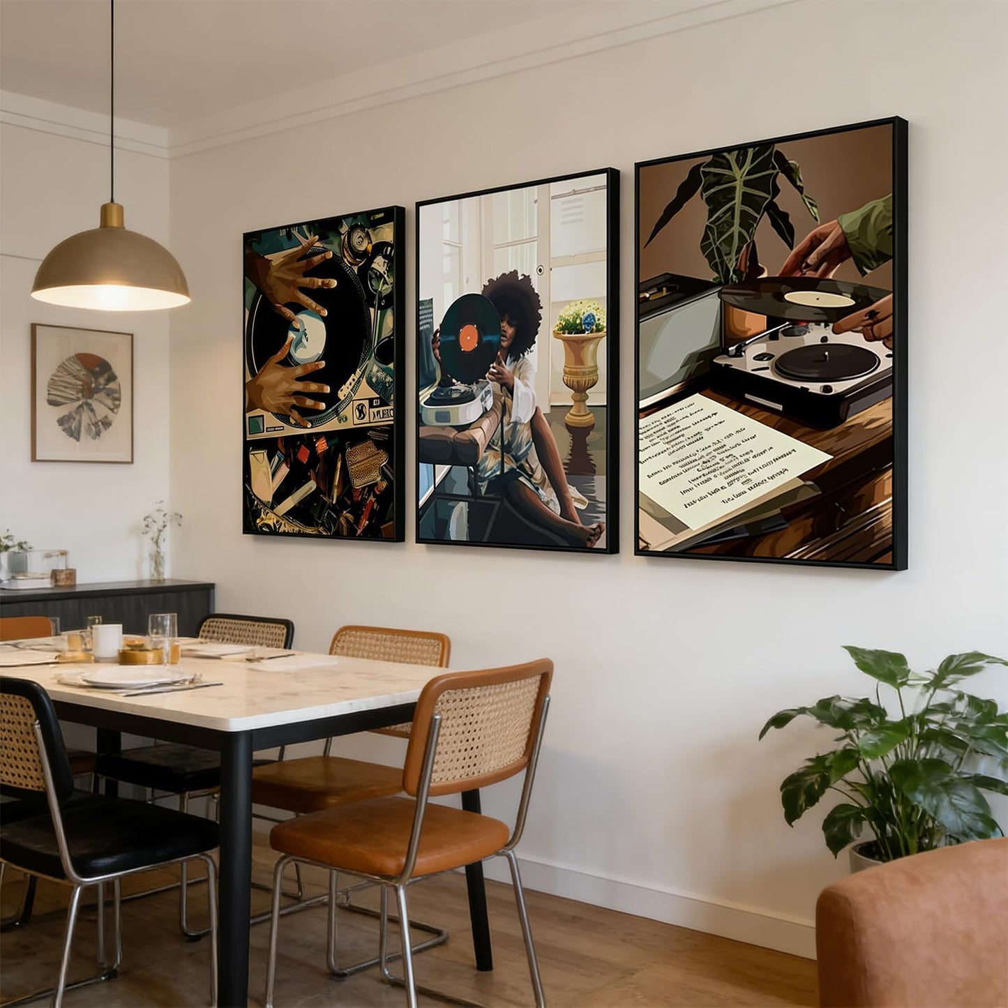 3 piezas de arte de pared en lienzo de niña negra moderna, pintura...