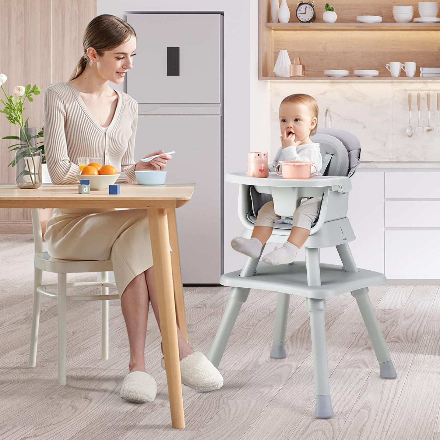 HONEY JOY Silla alta 8 en 1 para bebé, silla alta convertible para...