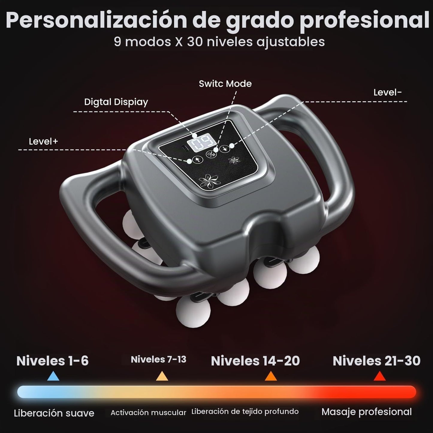 AKALOL Pistola de masaje de cabeza de 24 y 16 tejidos profundos, ma...