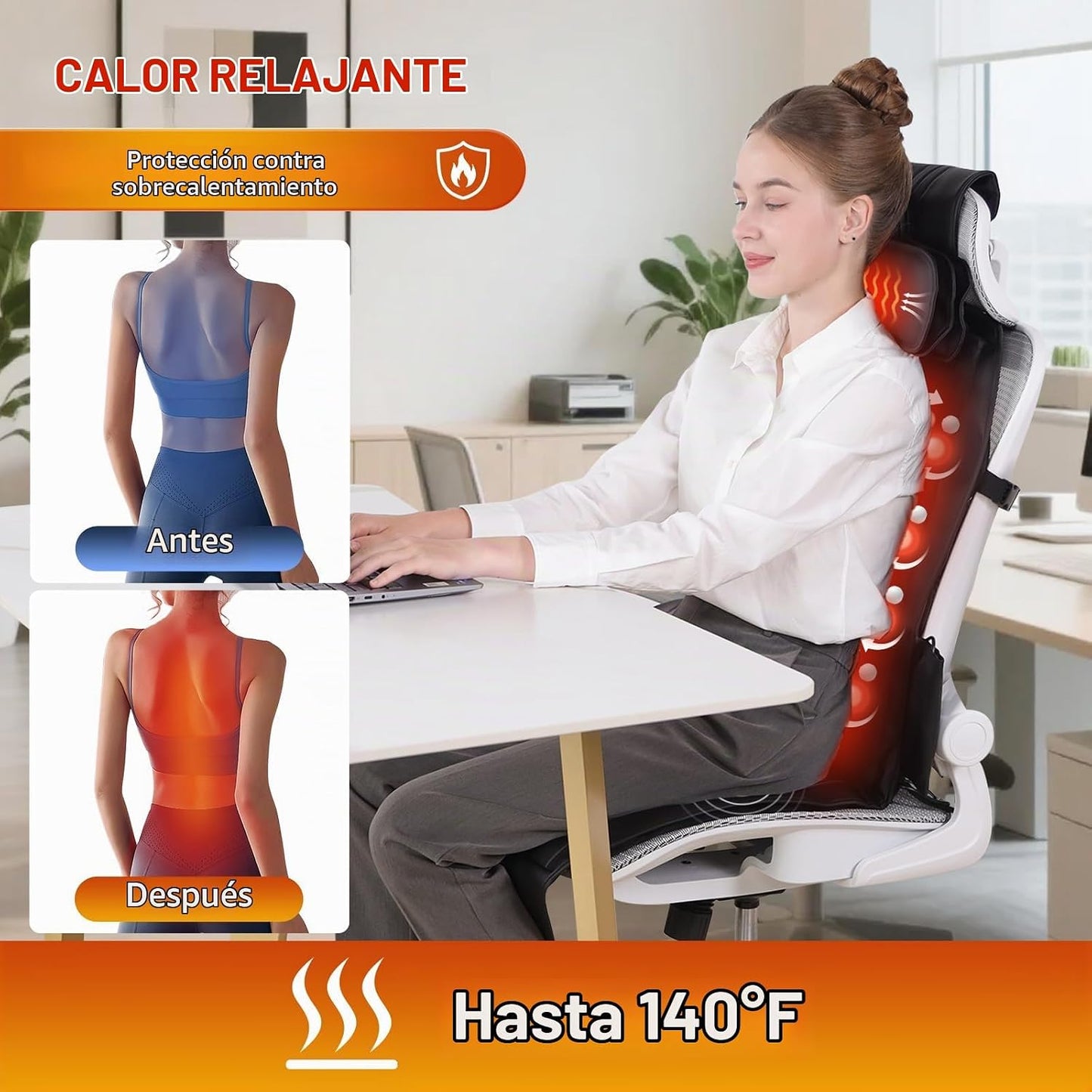 comrelax Masajeador de espalda Shiatsu con calor, almohadilla para...