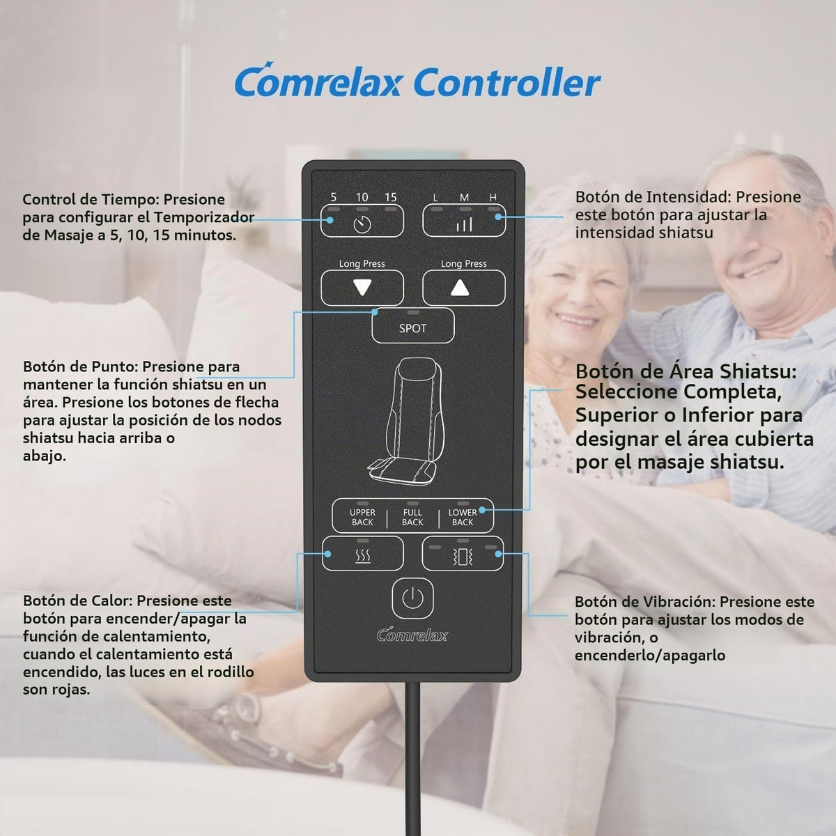 Comrelax Shiatsu Masajeador de Espalda con Calor, Cojín para Asient...