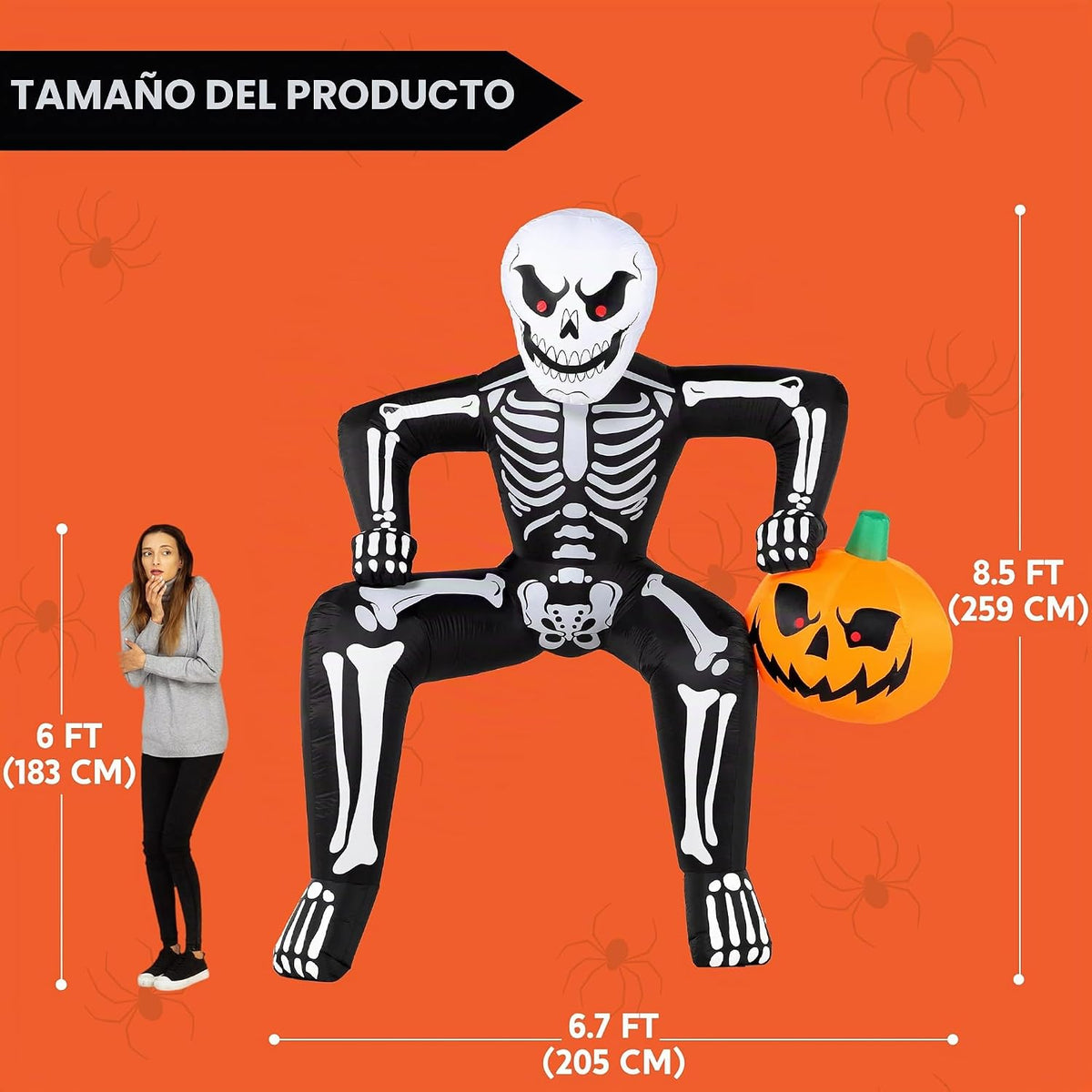 JOYIN - Esqueleto inflable de Halloween de 8.5 pies, esqueleto infl...
