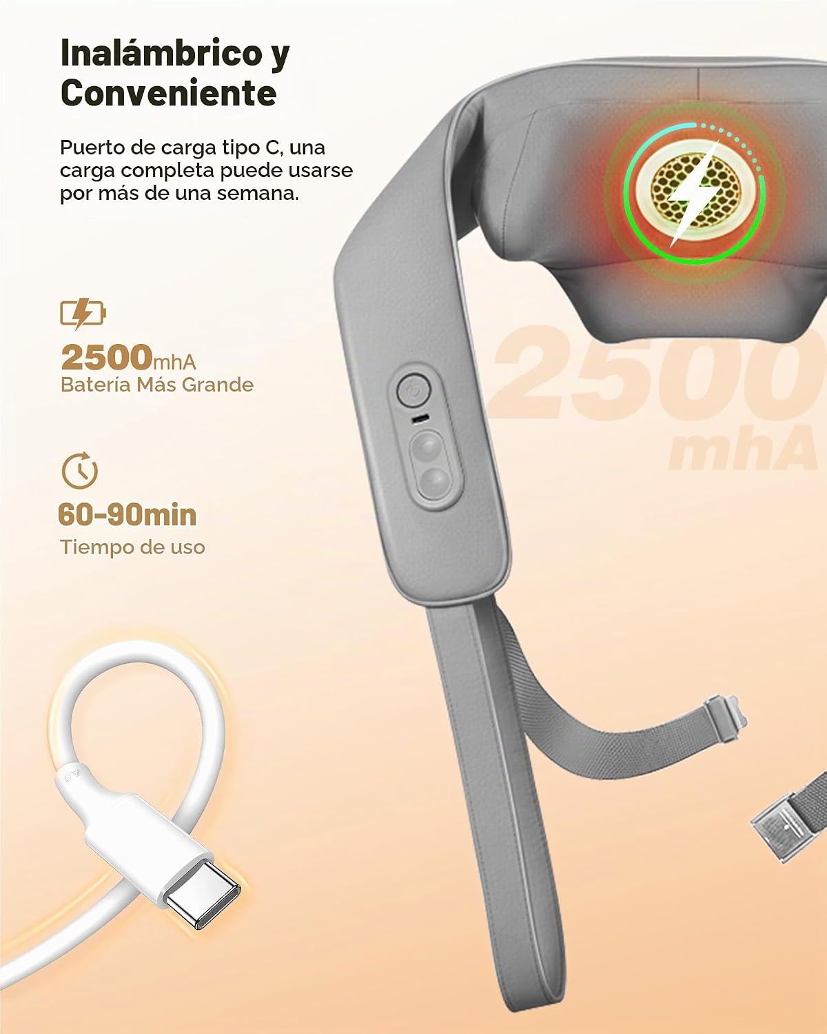 KNQZE Masajeador de cuello inalámbrico para aliviar el dolor de tej...