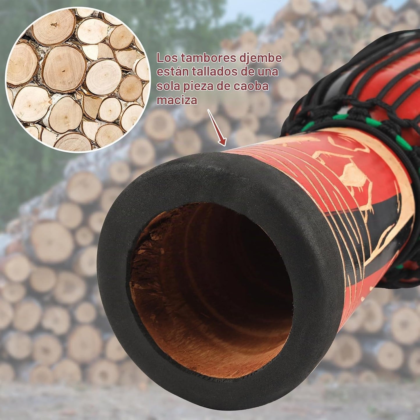 GOGHOST - Tambor africano de madera Djembe para adultos, 8.5 x 16 p...