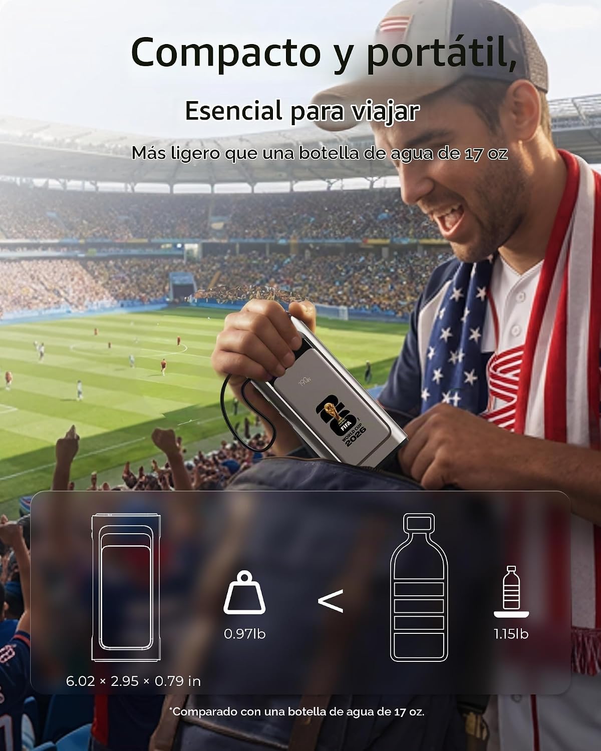 Banco de energía 2026 con licencia de la FIFA de 190 W y 20000 mAh...