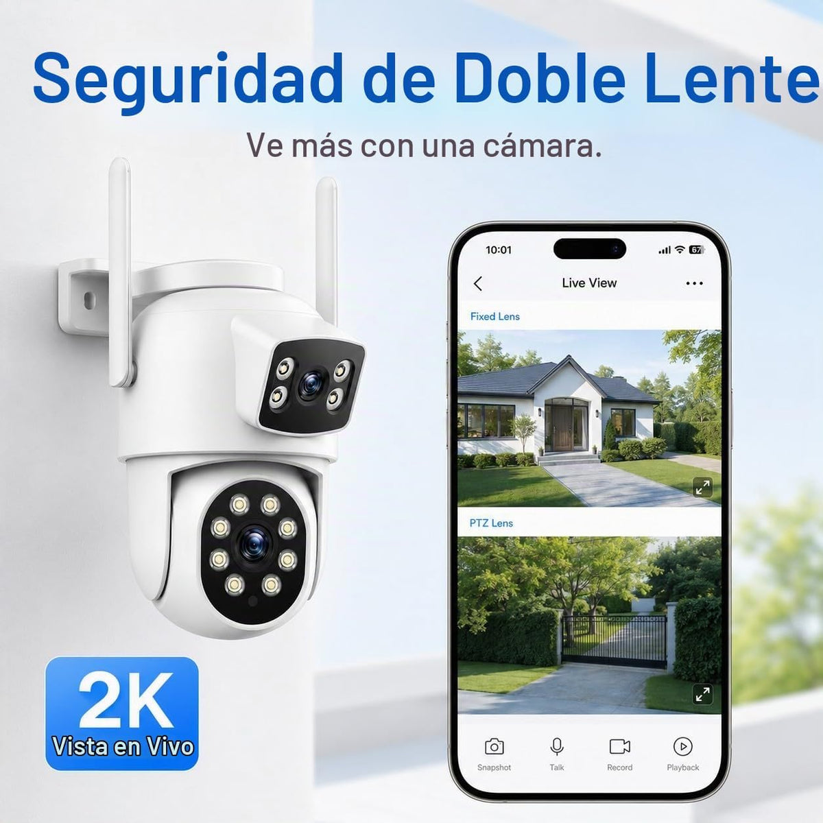 Cámara de seguridad PTZ de doble lente Camcamp 2K para exteriores,...