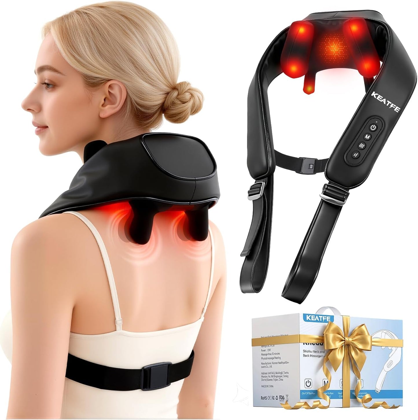 Masajeador de cuello Shiatsu con calor, máquina de masaje para rela...