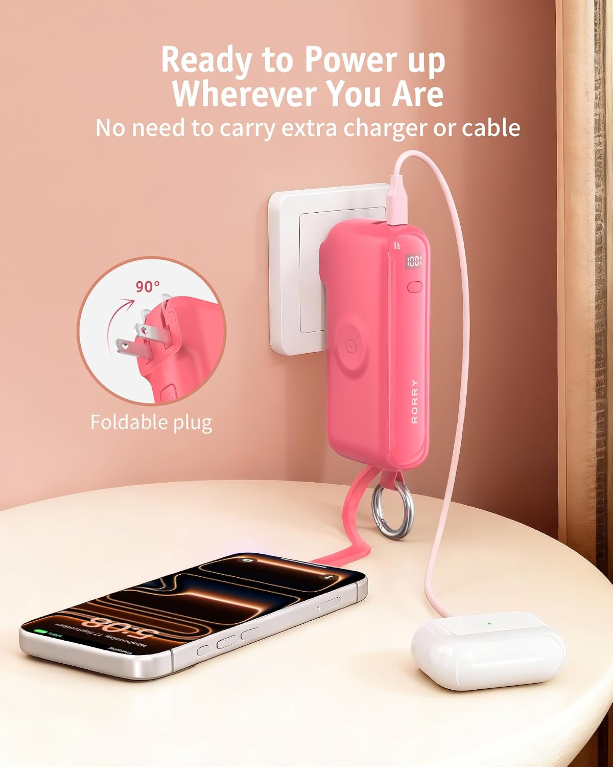 RORRY Cargador portátil de flujo 10000mAh 40W enchufe de pared Banc...
