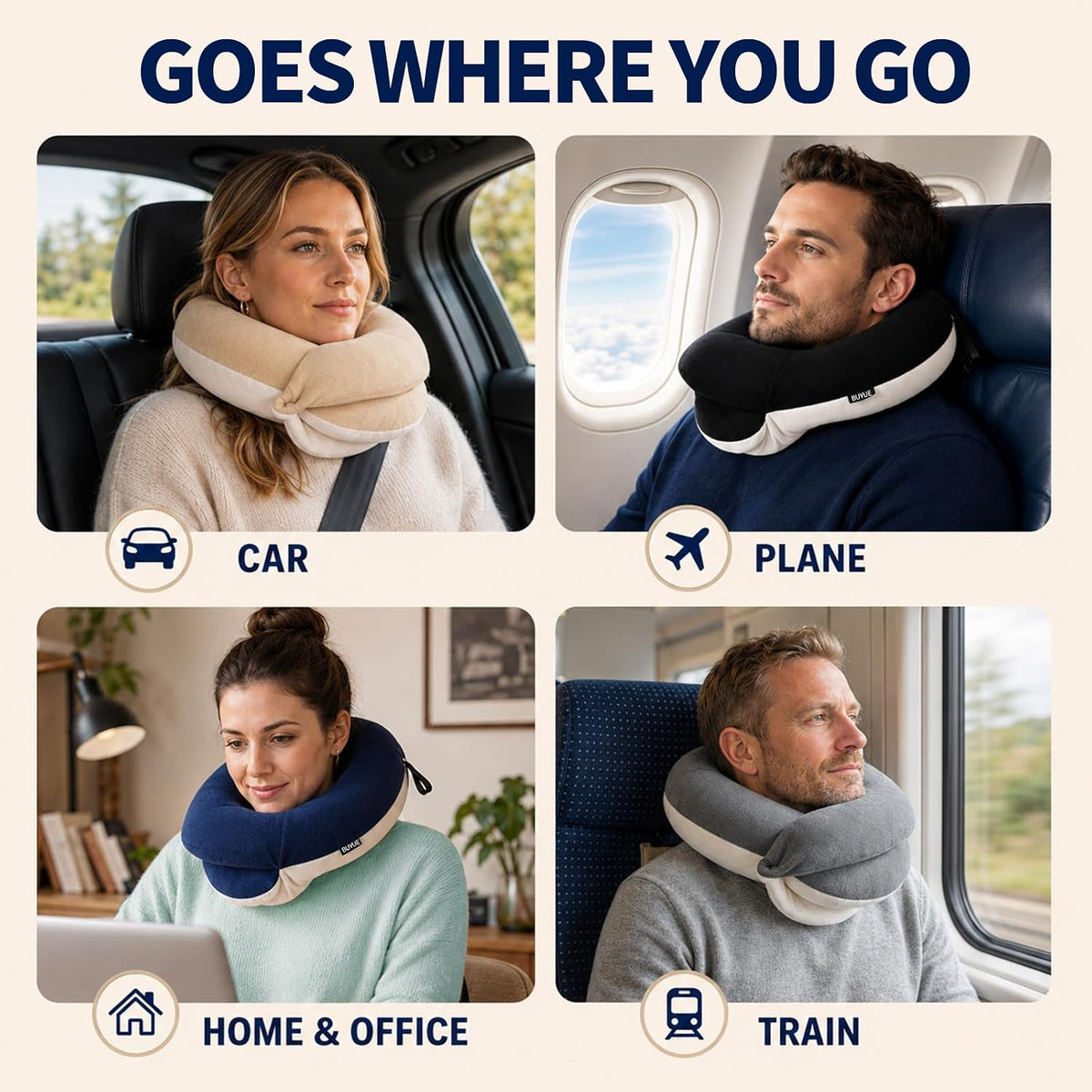 BUYUE Almohadas de cuello de viaje para aviones, espuma viscoelásti...