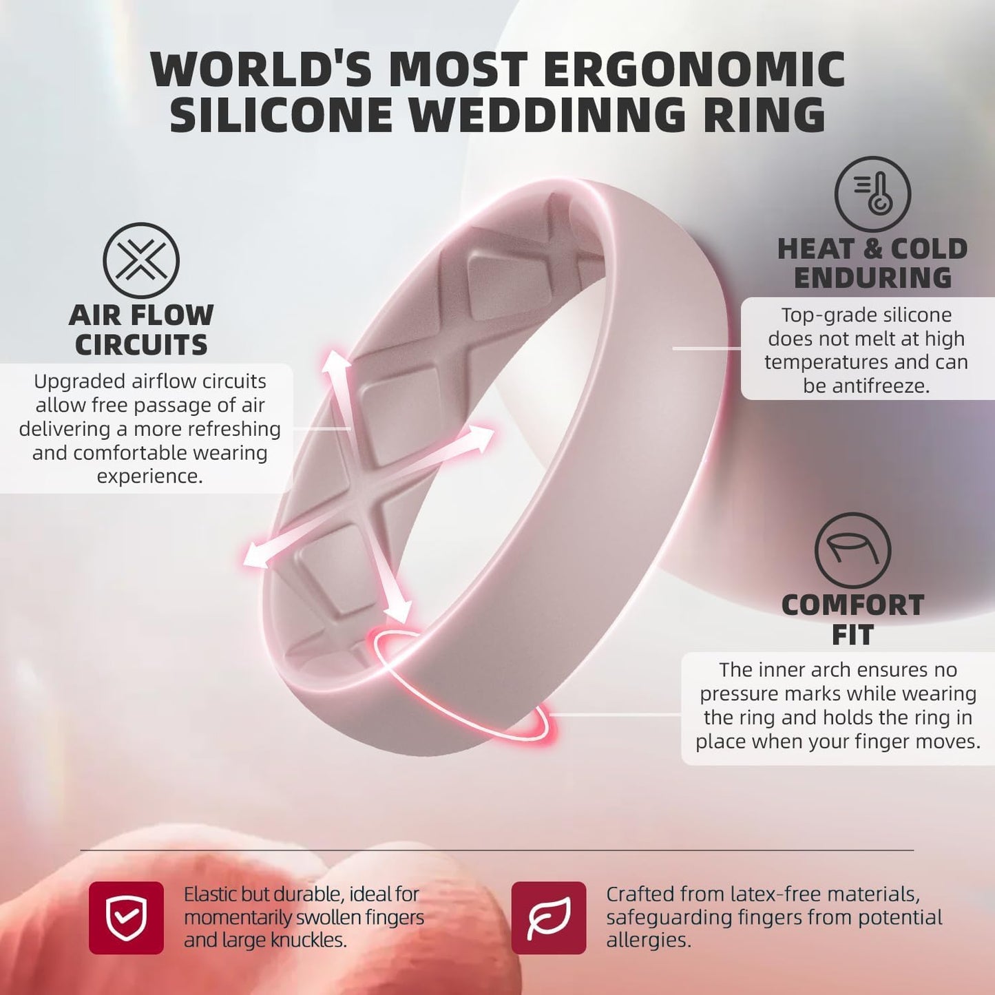 Egnaro - Anillos de banda para mujer, diseño ergonómico y transpira...