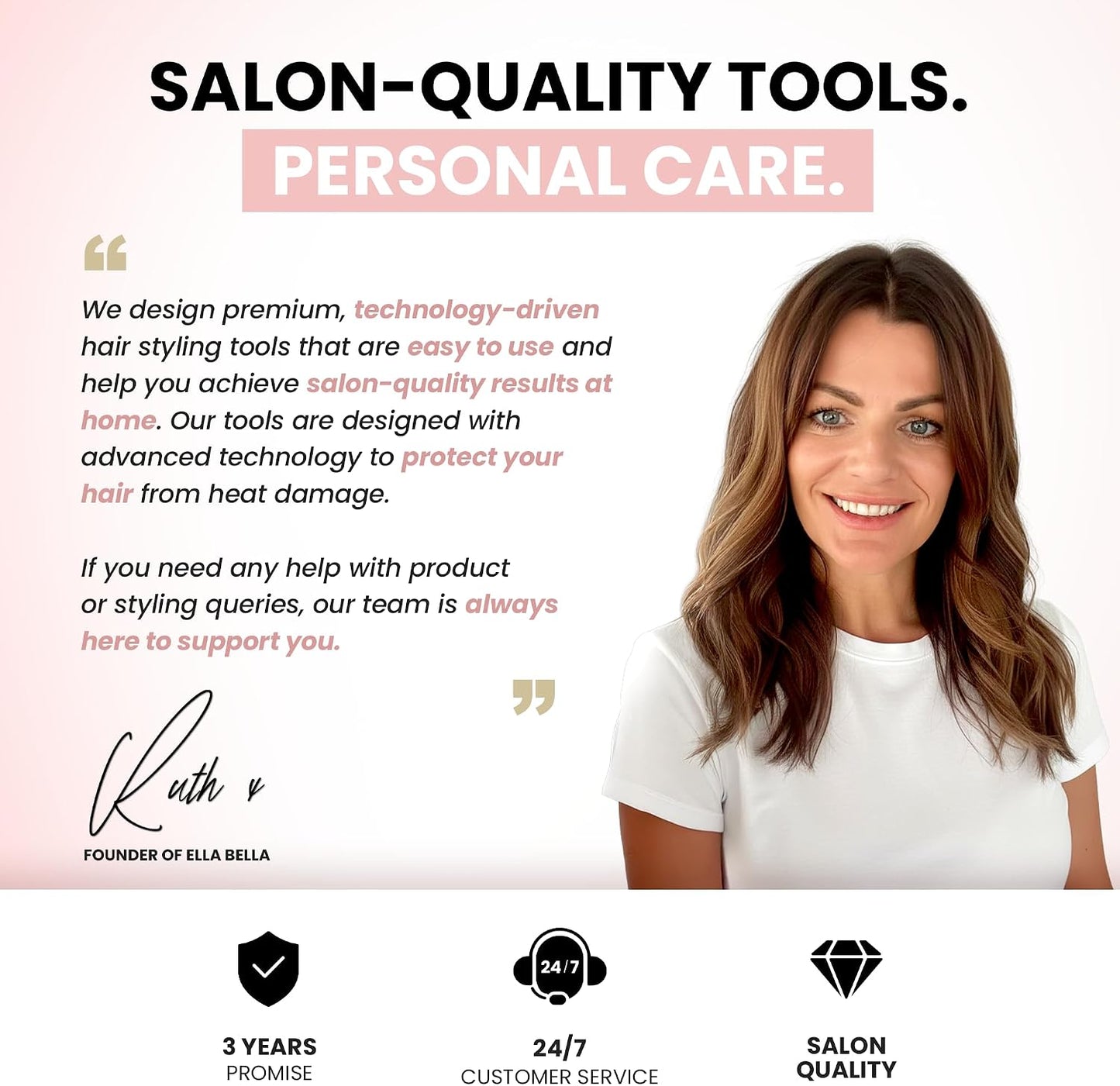 ELLA BELLA® Secador de pelo iónico profesional con difusor \u2022 S...