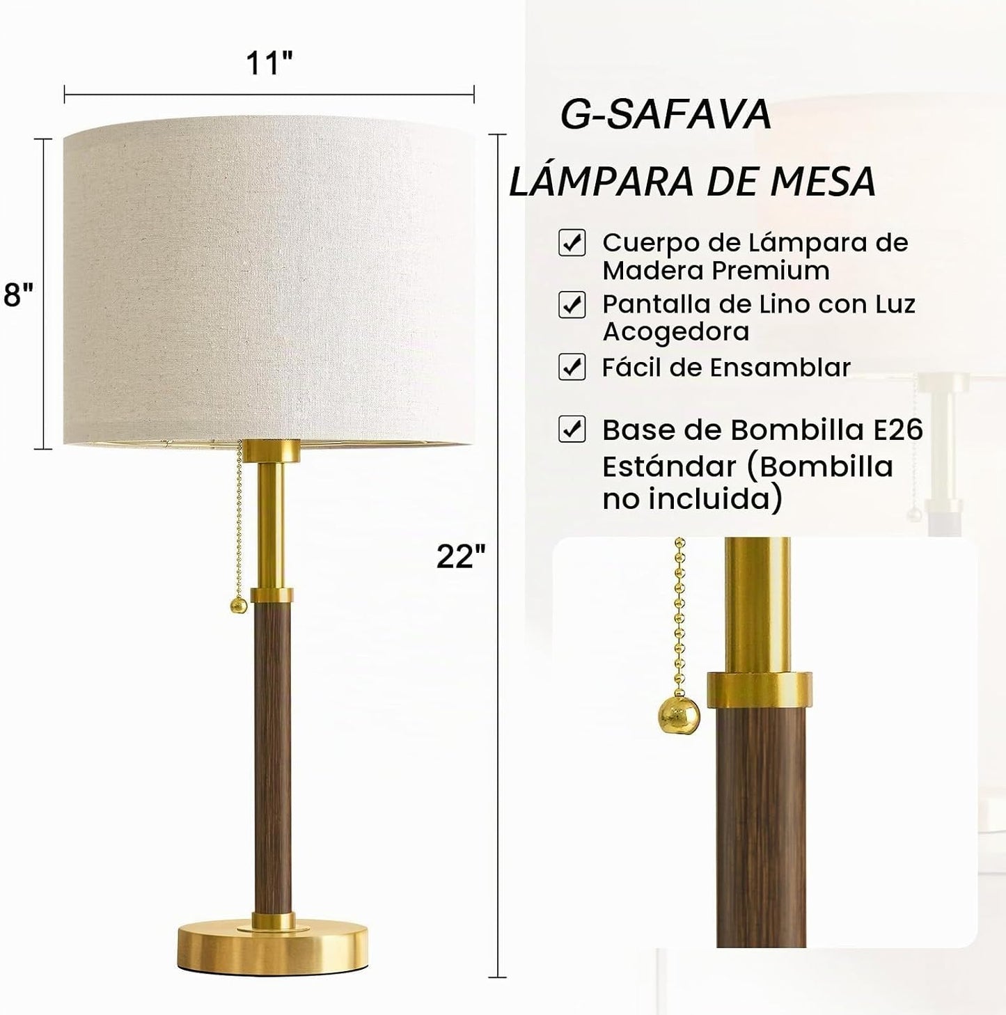 Lámparas de mesa de madera de 22 pulgadas, lámparas modernas de med...