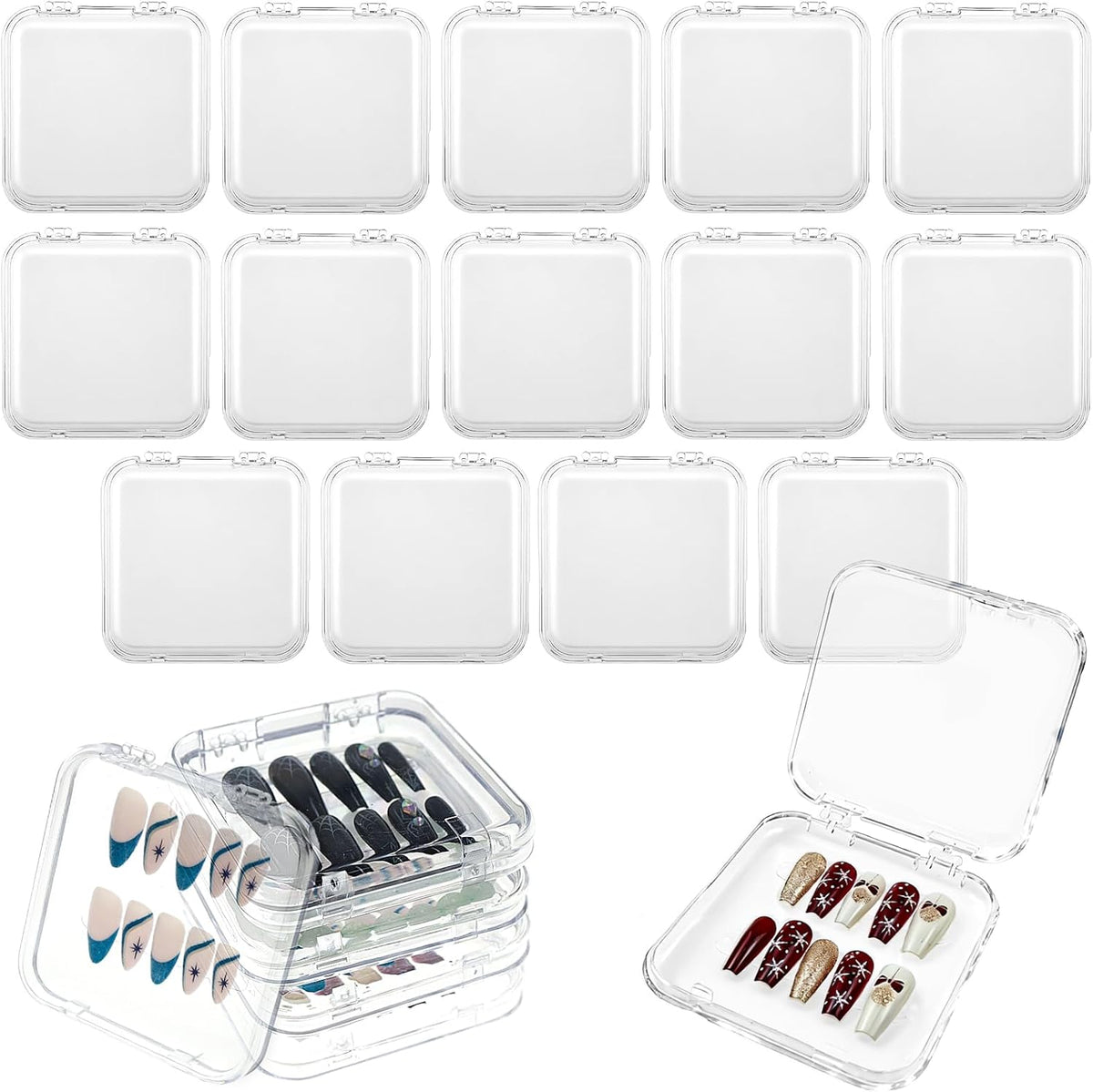Oskrieel Caja de almacenamiento de uñas a presión de 14 piezas, caj...