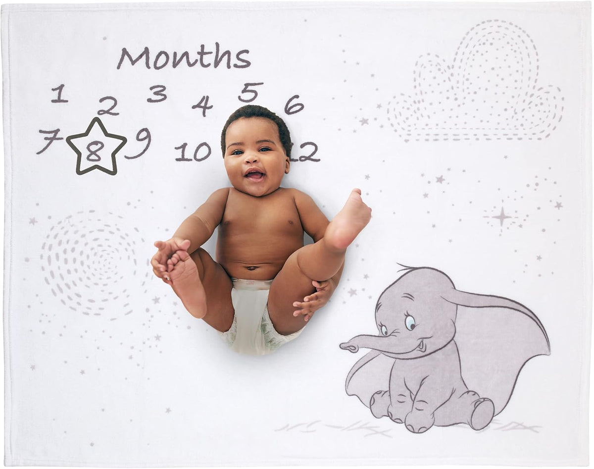 Manta mensual de bebé Dumbo de Disney en blanco y gris, súper suave