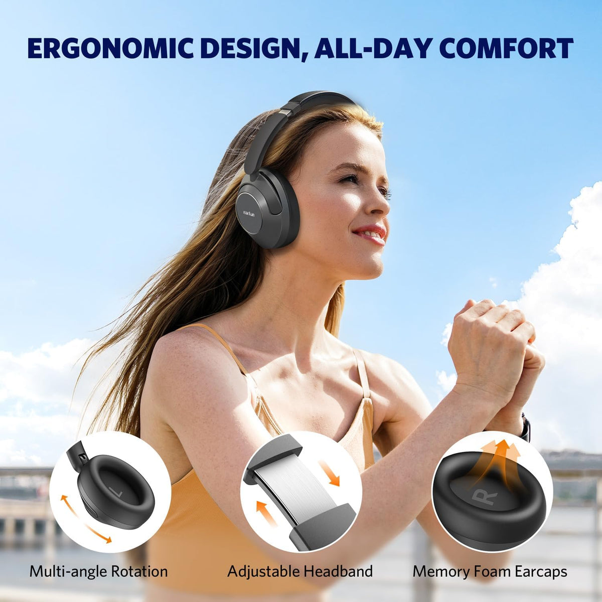 EarFun Wave Pro - Auriculares inalámbricos con cancelación activa d...