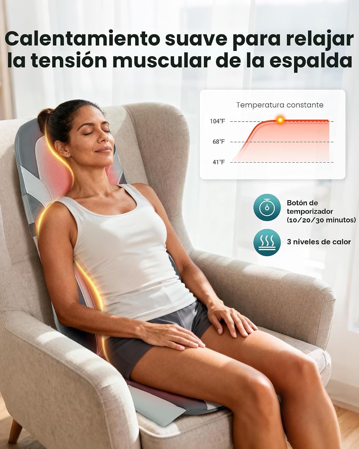 Snailax Shiatsu - Masajeador de espalda con calor, almohadilla para...