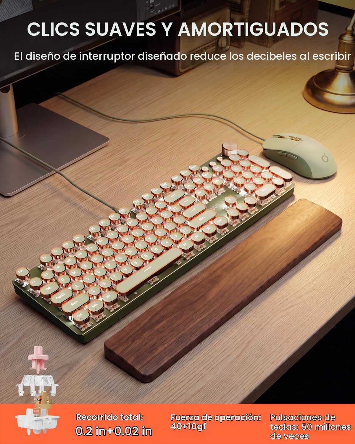 EWEADN Combo de teclado y ratón con cable estilo máquina de escribi...