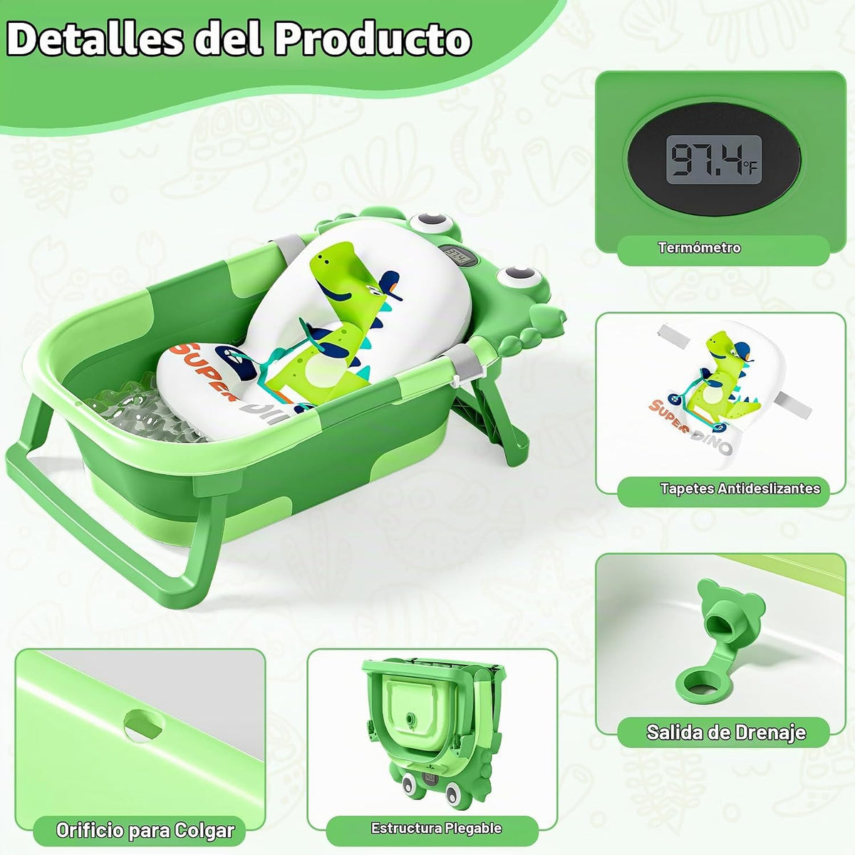 Bañera plegable para bebés para recién nacidos con termómetro y coj...