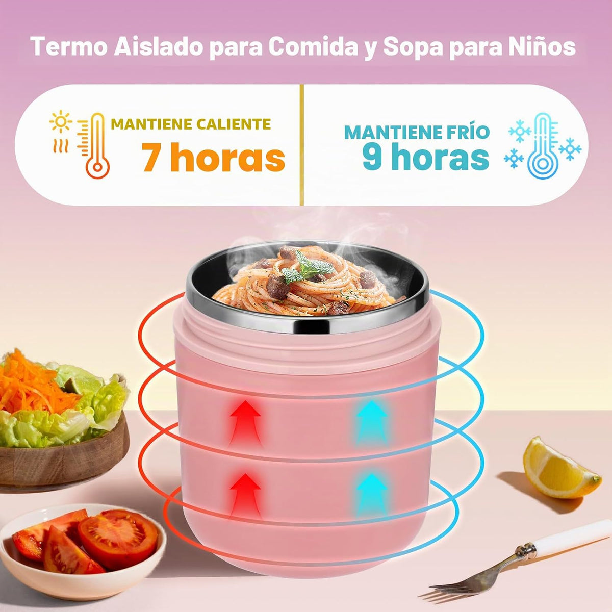 Contenedor térmico aislado de 16 onzas para alimentos calientes, te...