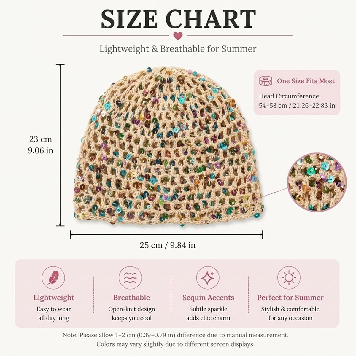 Ahouws Gorro de verano con lentejuelas con purpurina para mujer, so...
