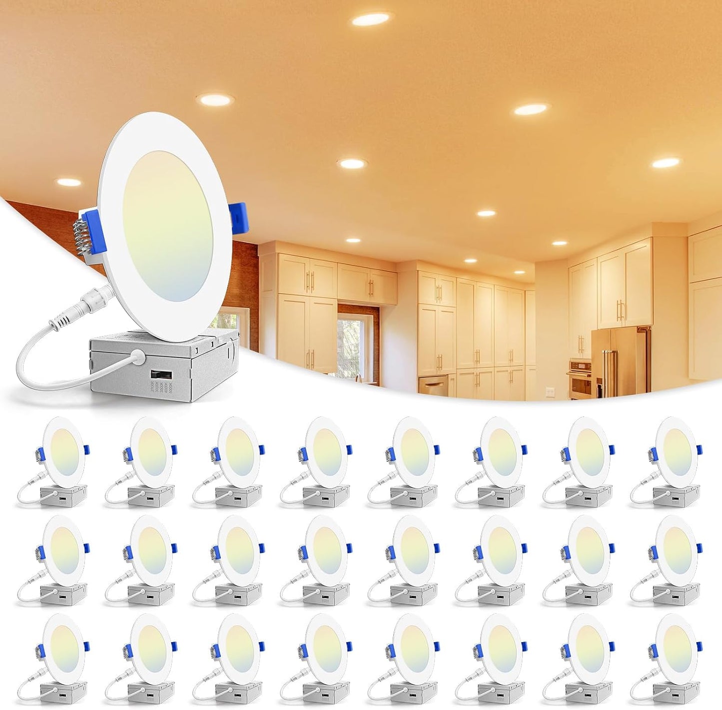 VOLISUN Paquete de 24 luces empotrables de 4 pulgadas, 5CCT LED emp...