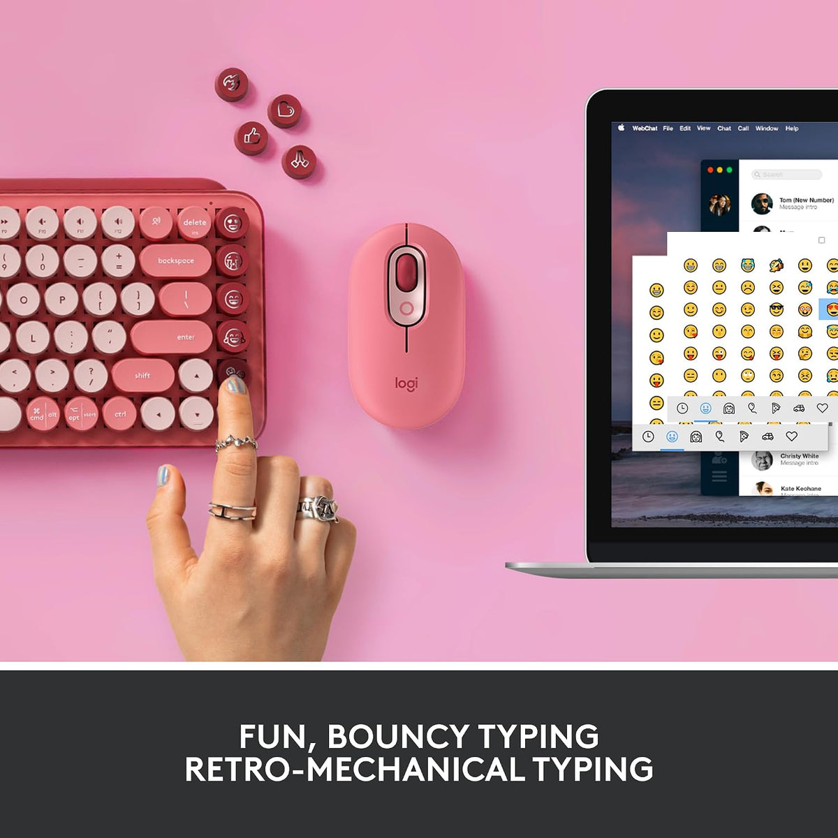 Logitech POP Conjunto de teclado mecánico y mouse inalámbrico, emoj...