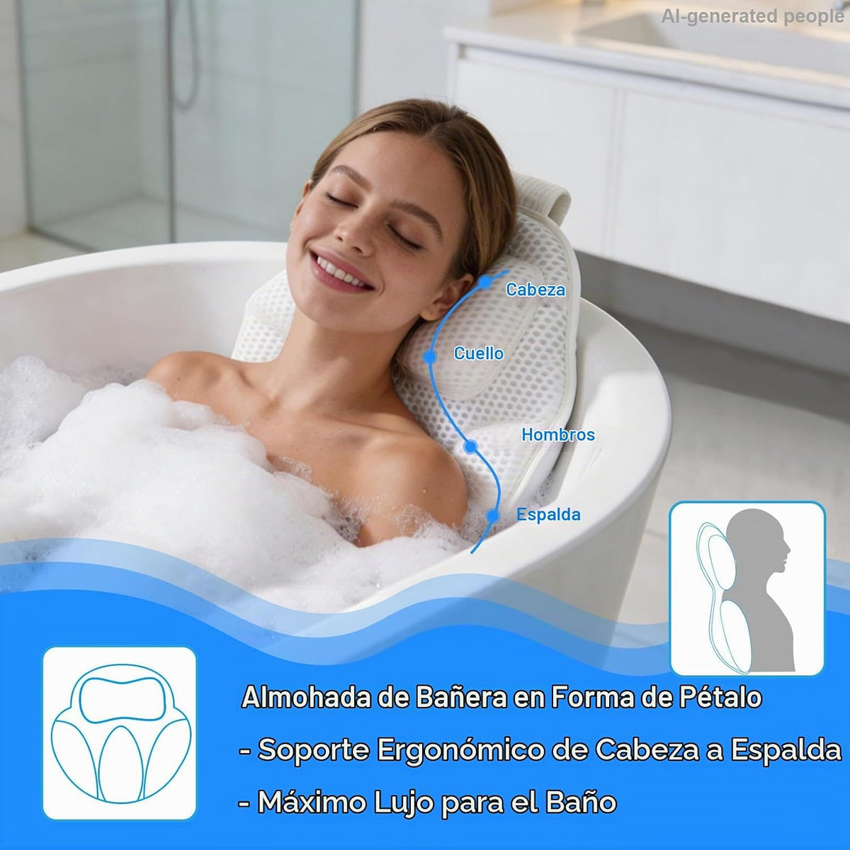 Almohada de baño extra gruesa en forma de pétalos para cabeza, cuel...