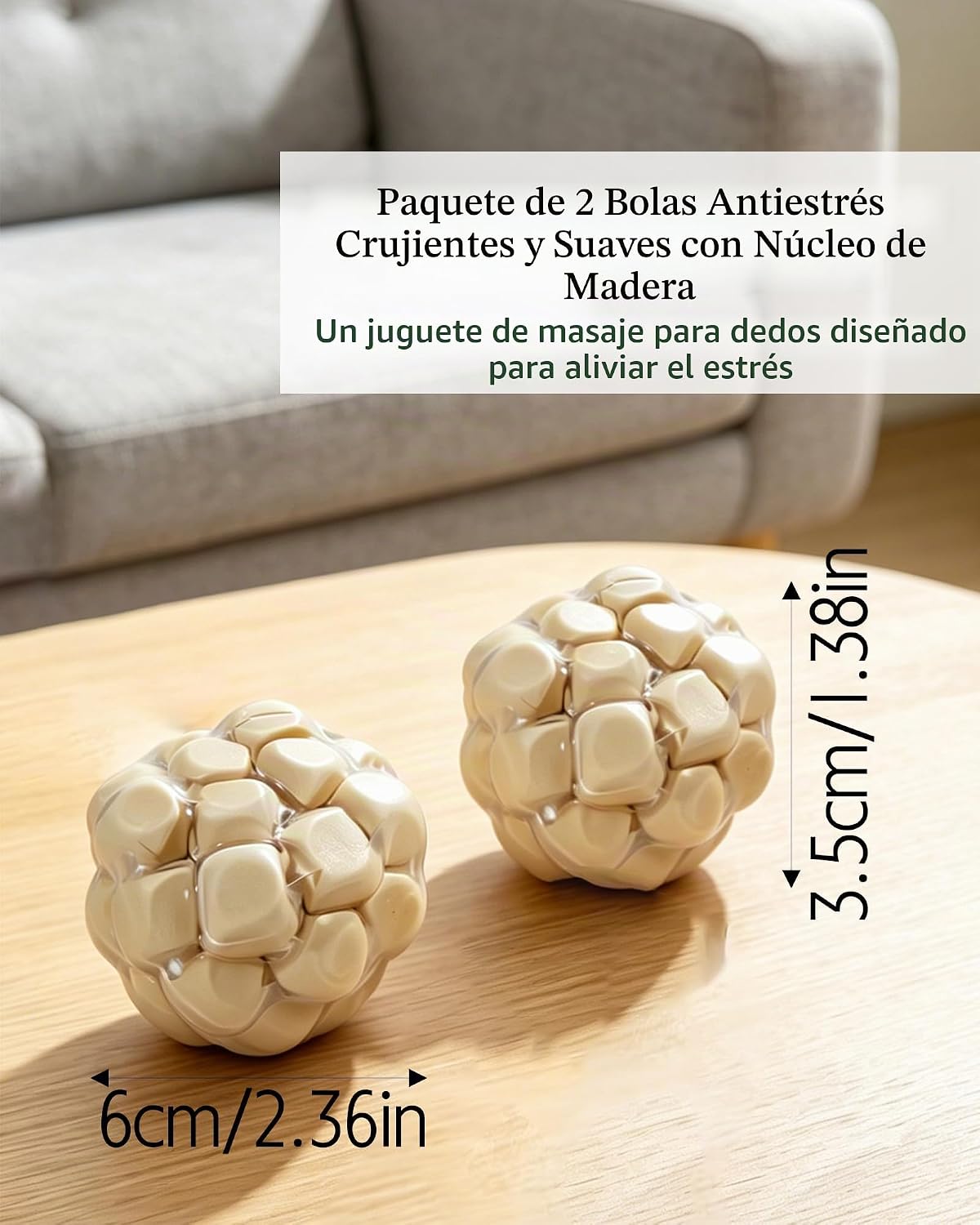 2 bolas crujientes para el estrés con núcleo de madera, juguetes an...
