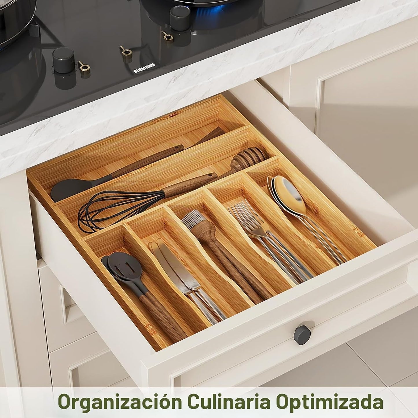 BAMEOS Organizador de cubiertos de bambú 16.5 × 12.8 \u2013 Bandeja...