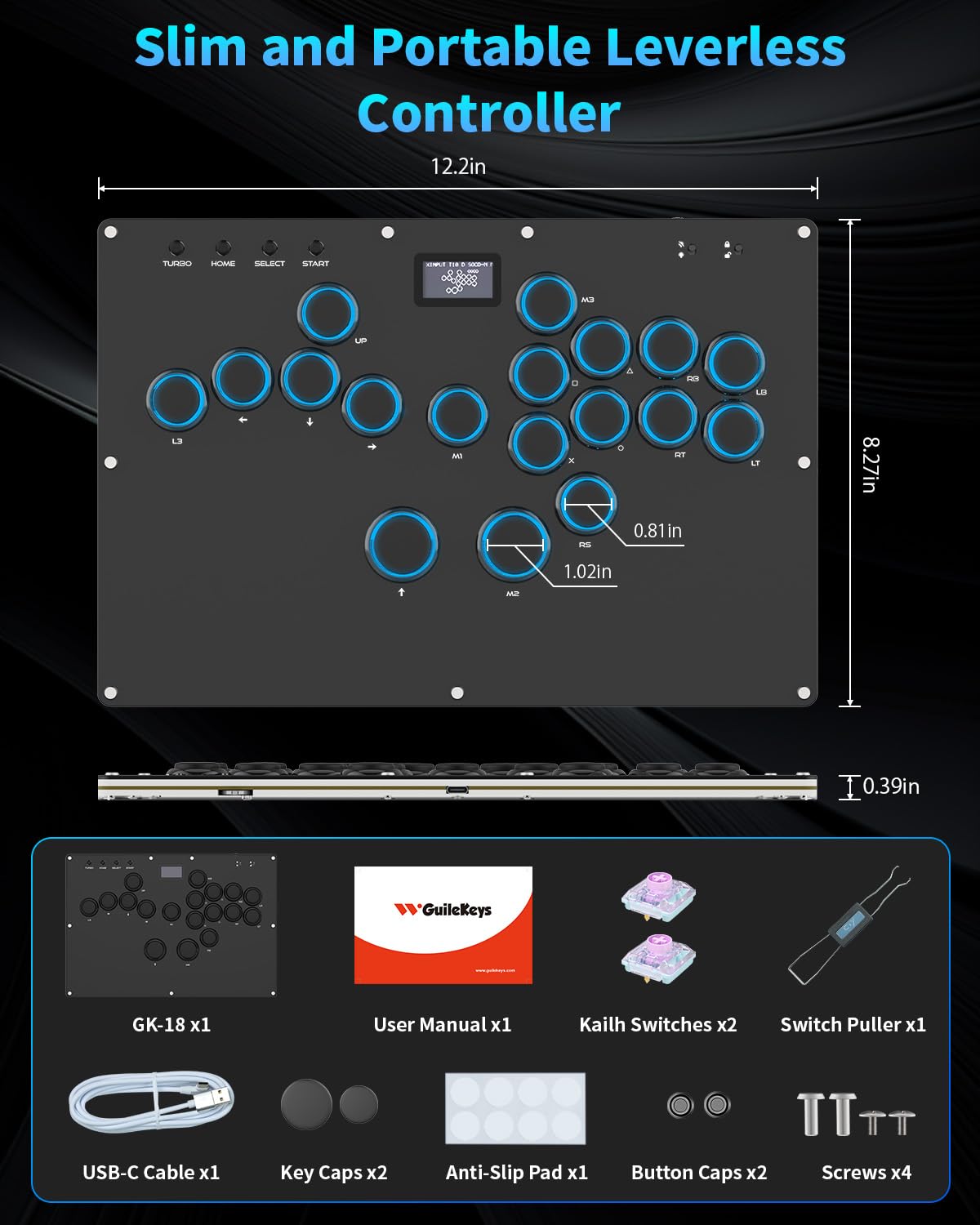 GuileKeys GK-18 Arcade Stick sin palanca, controlador de lucha con...
