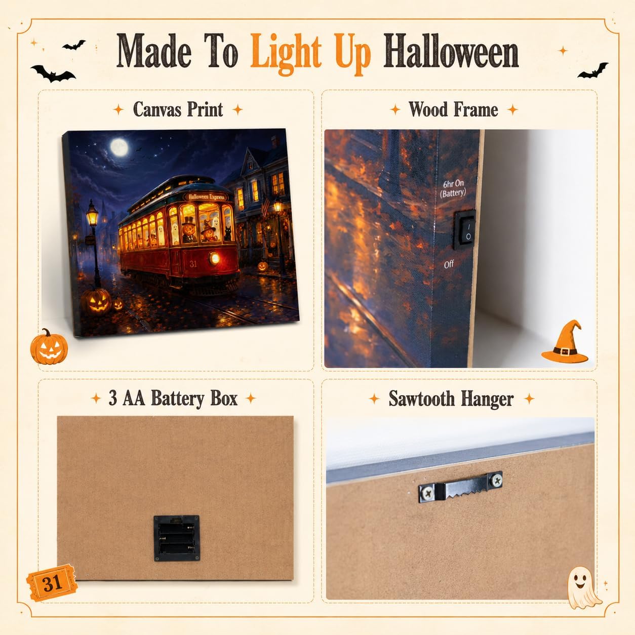 Artiluxy Lienzo decorativo iluminado de Halloween, decoración de tr...