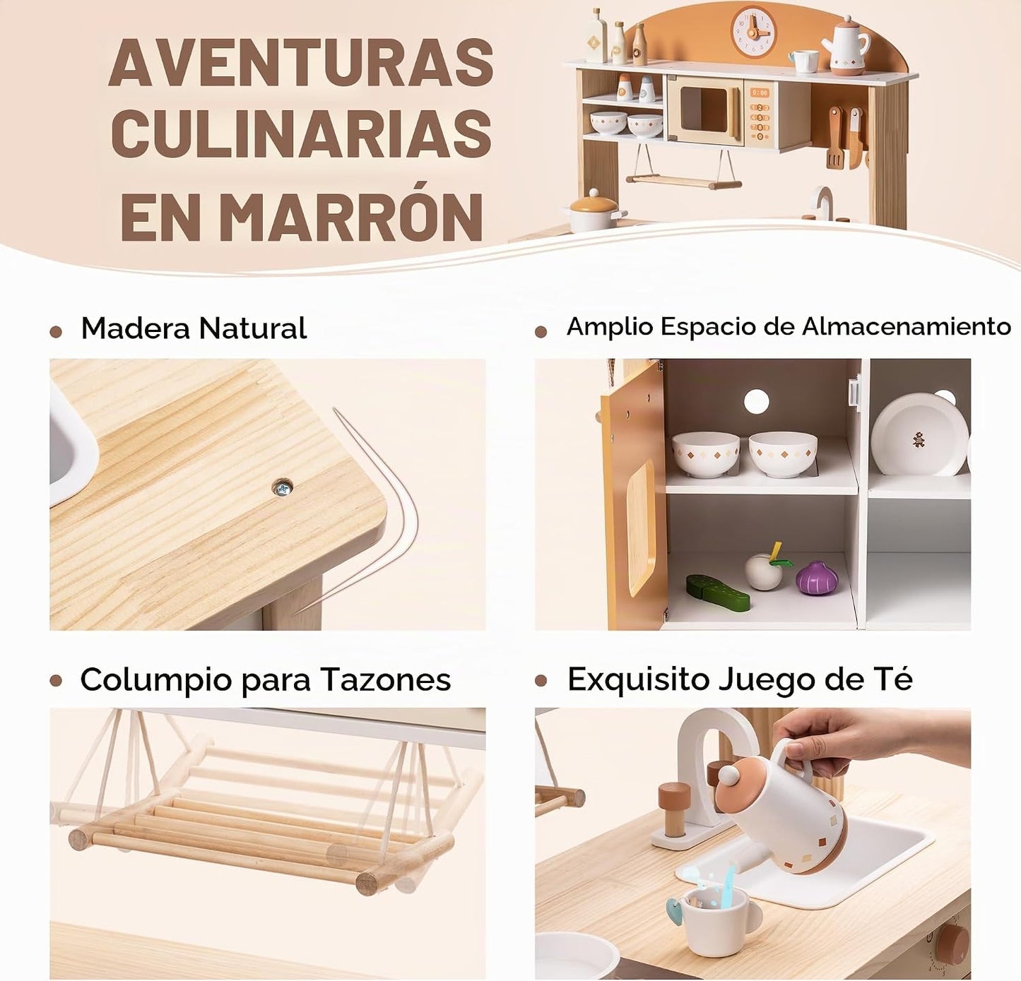 ROBOTIME Juego de cocina de madera, juego de cocina para niños con...