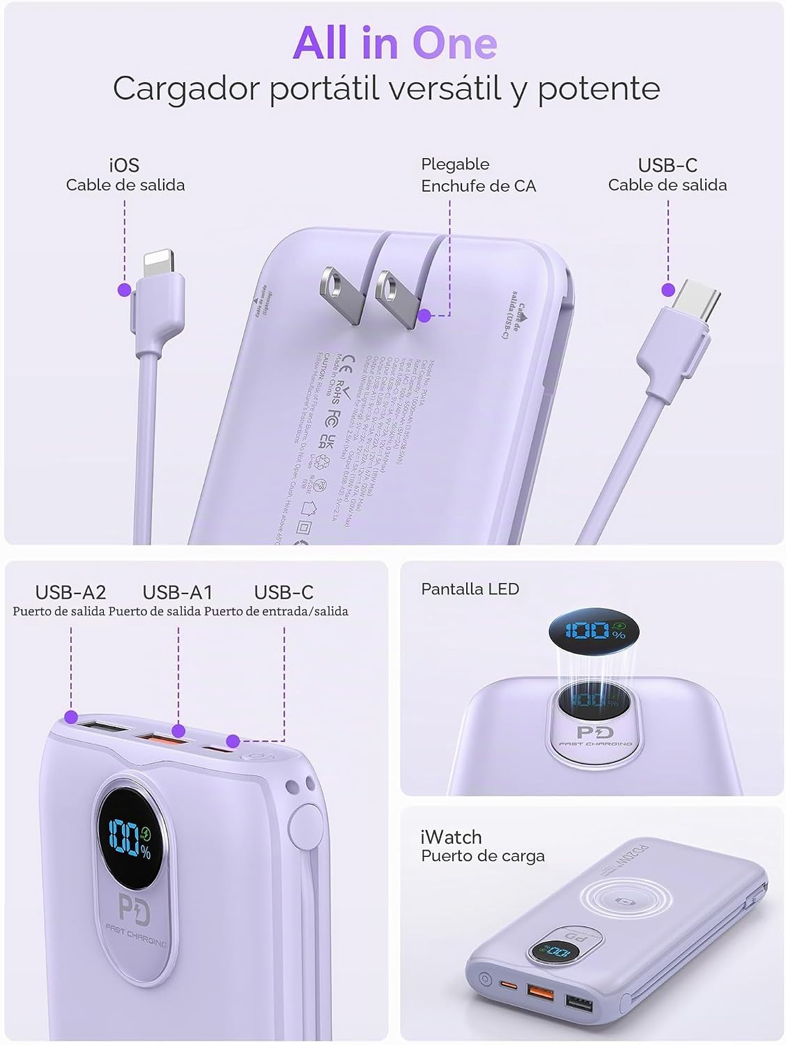 LENGSUM Cargador portátil, cargador de batería de carga rápida de 1...