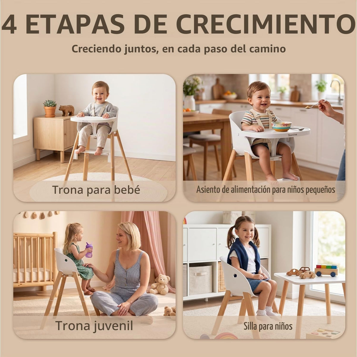 Sbondwe Silla alta 4 en 1 para bebé, color blanco | Portátil, ajust...