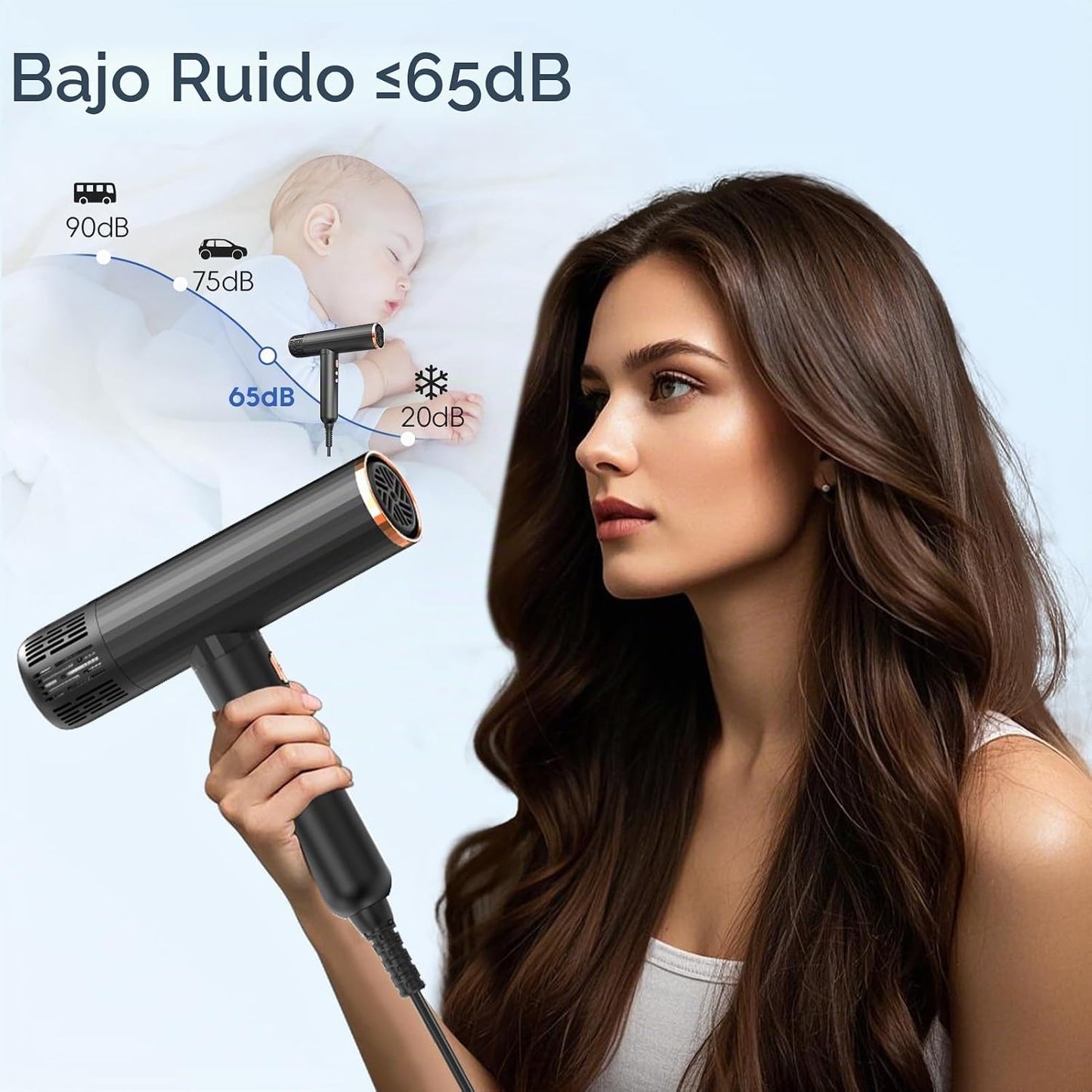 Nicebay Secador de pelo iónico con difusor para cabello rizado, mot...