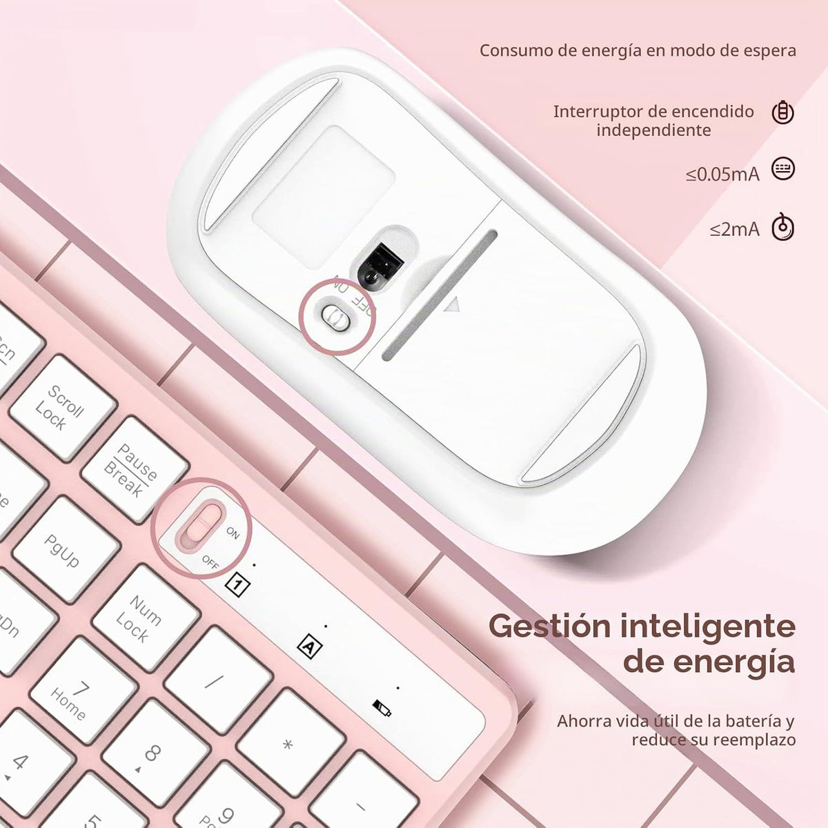 Combo de teclado y ratón inalámbricos, Lovaky teclado y ratón ergon...
