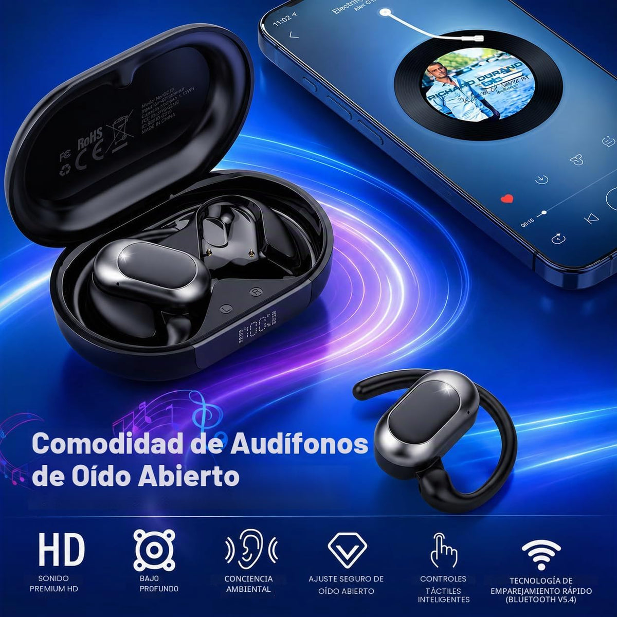 Auriculares de oreja abierta, auriculares 2026 sobre la oreja con g...