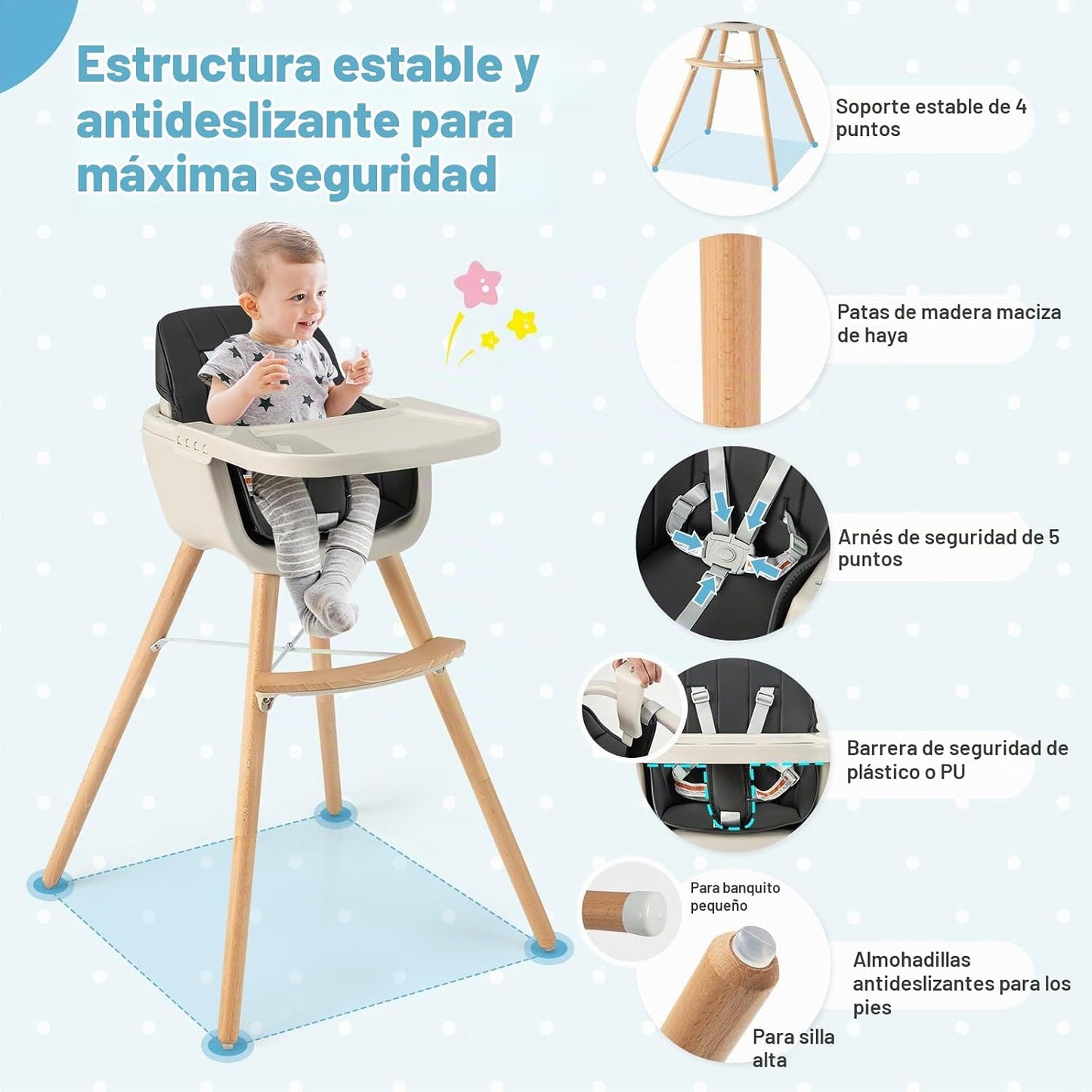 HONEY JOY Silla alta para bebé, silla alta 6 en 1 de madera Eat &am...
