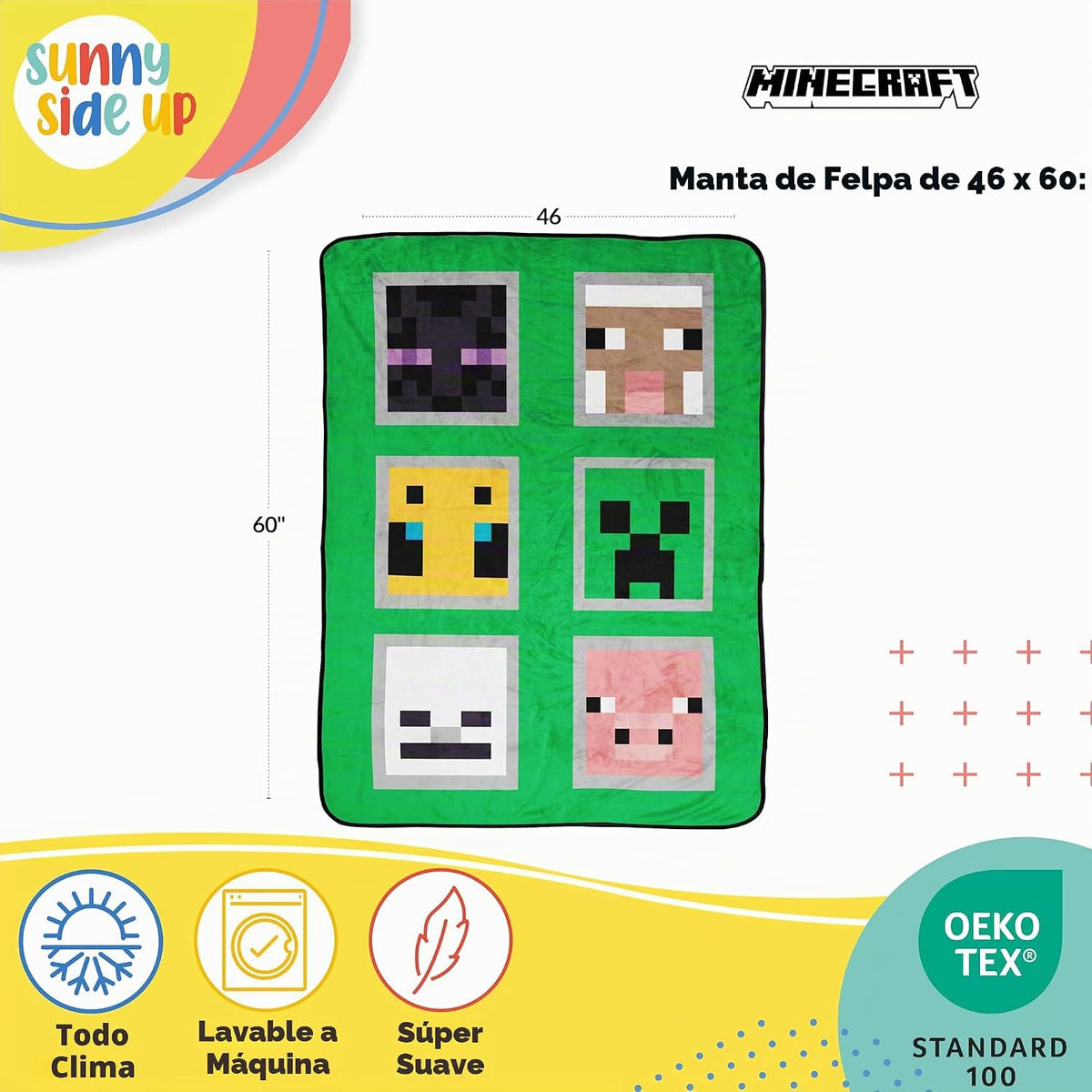Sunny Side Up Minecraft - Manta de felpa suave para niños, mide 46...