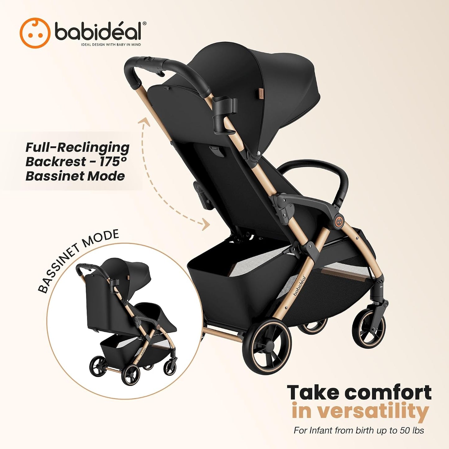 Babideal Cochecito de viaje ligero, auto plegable con almacenamient...
