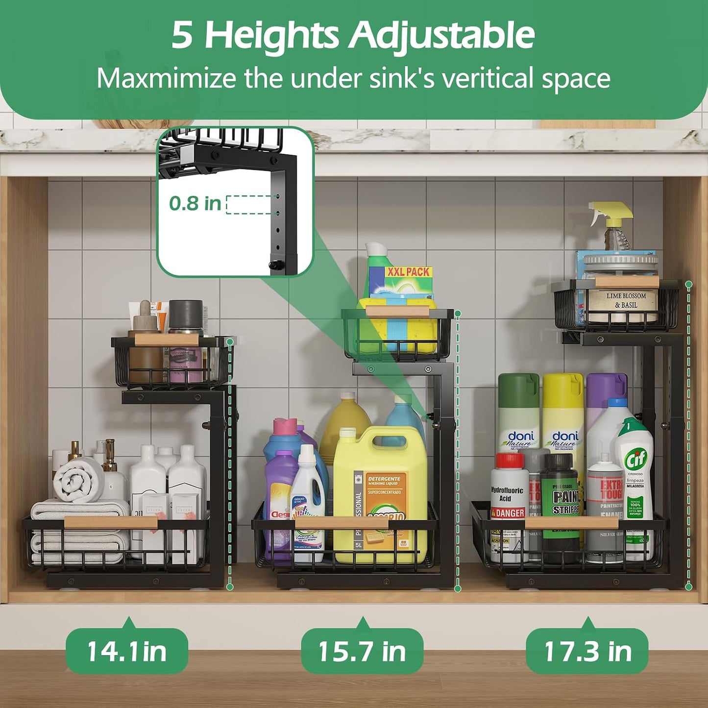 ADRIMER Organizador para debajo del fregadero, 2 paquetes, organiza...
