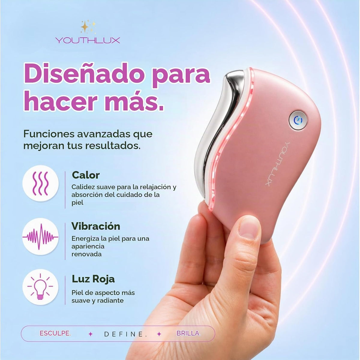 YOUTHLUX ProSculpt - Masajeador facial Gua Sha calentado, herramien...