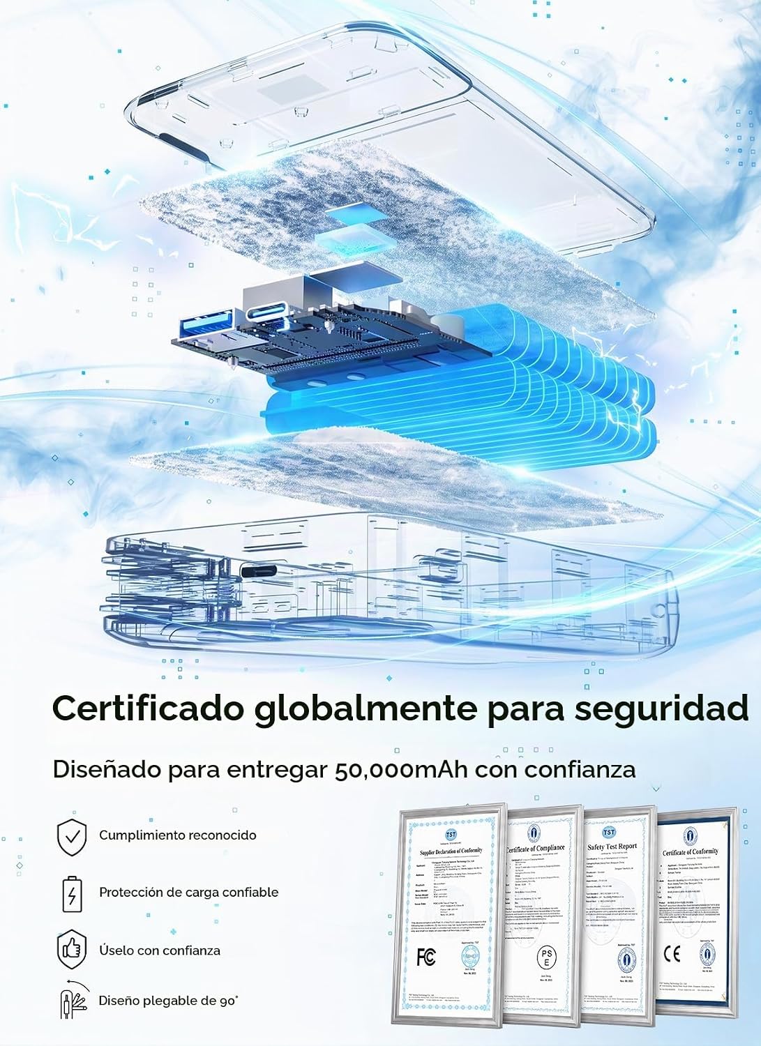 Cargador portátil de 50000 mAh, banco de energía con cables incorpo...