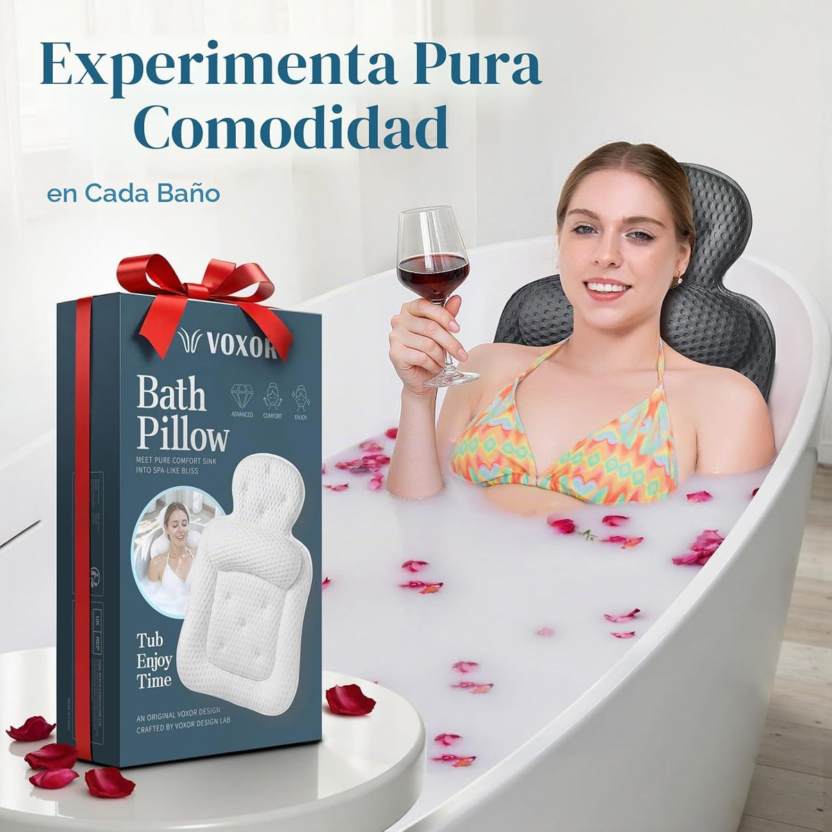 Almohadas de baño para bañera, cómodo cojín de bañera para cabeza y...