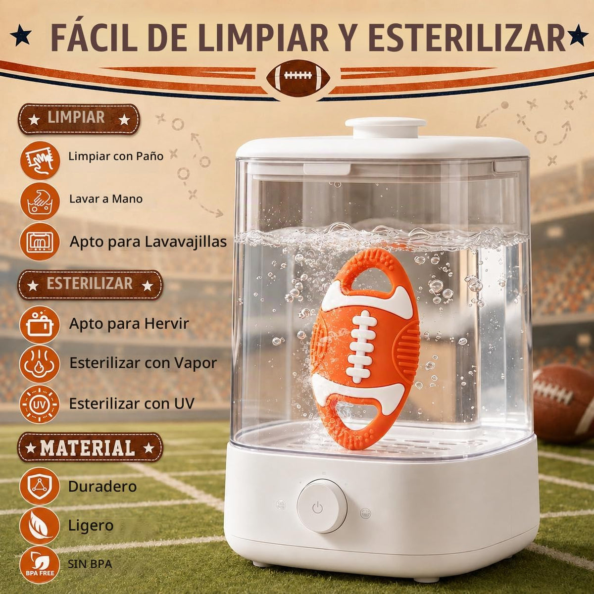 Juguetes de dentición para bebés de silicona con temática de fútbol...