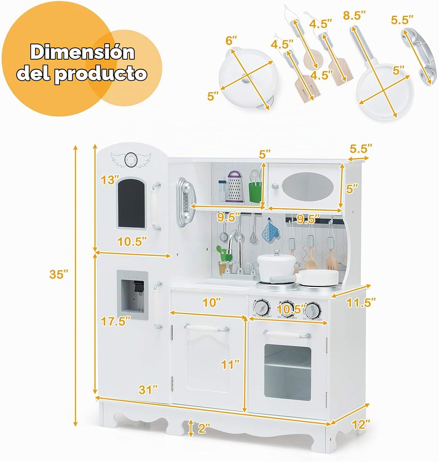 Costzon Juego de cocina para niños, cocina de juguete de madera con...