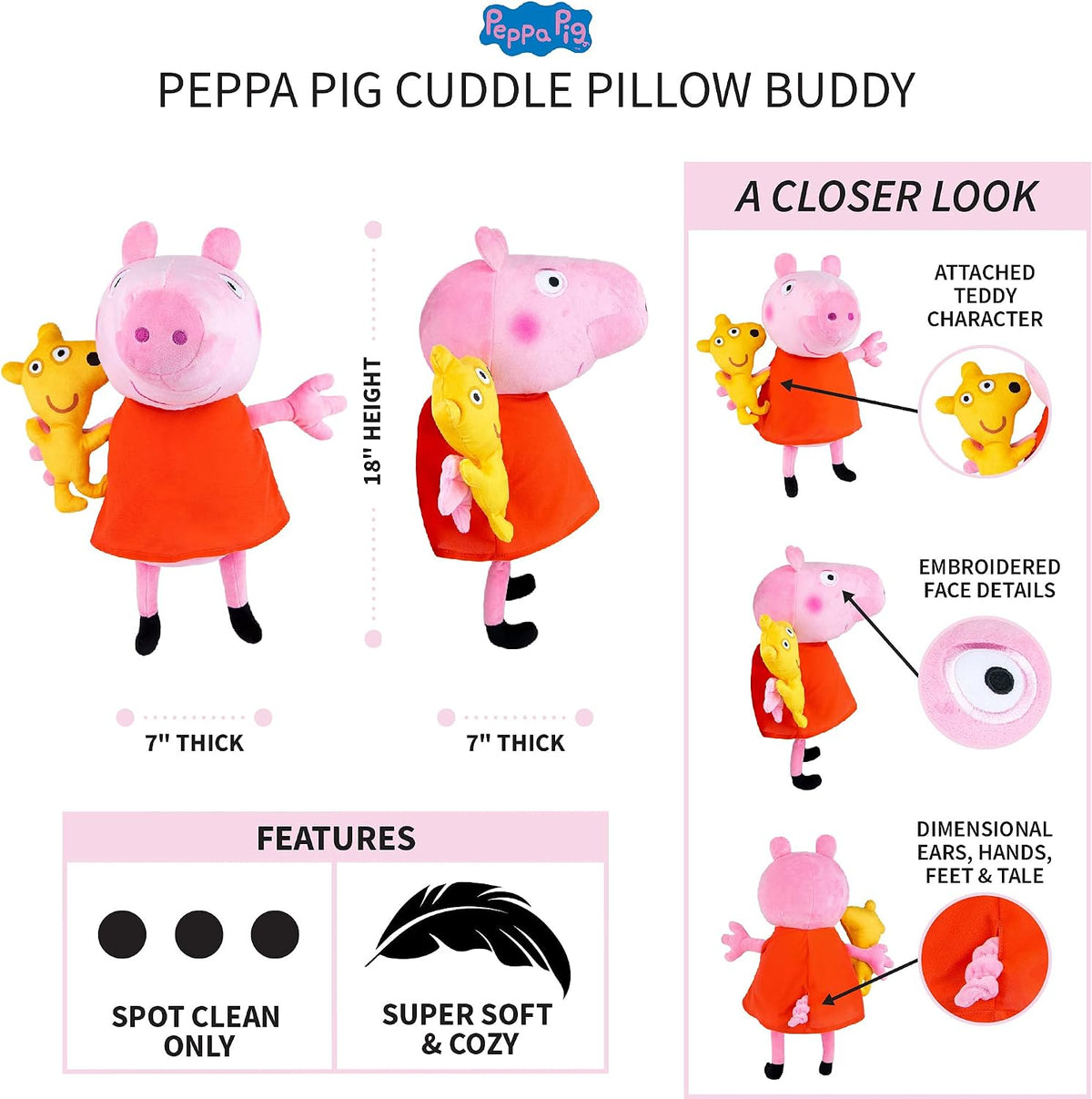 Peppa Pig Kids Bedding - Almohada de felpa súper suave (producto of...